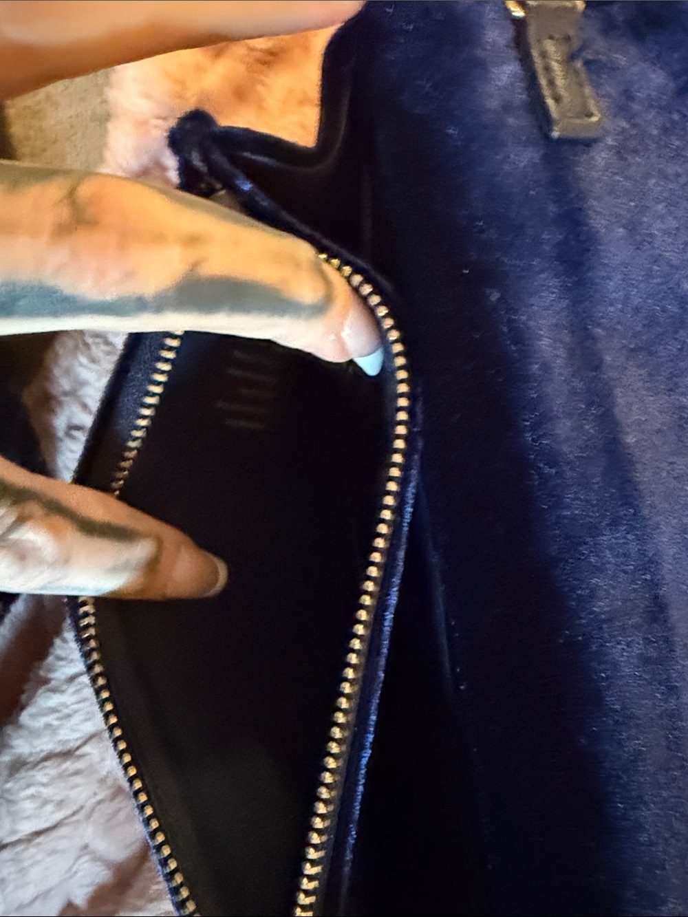 bebe Quilted Velvet Crossbody Bag - Deep Blue with Gold Hardware - Picture 7 of 9